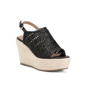 Vintage Foundry Black Leather Wedge Sling Back Sandals Women’s Size 11 NEW